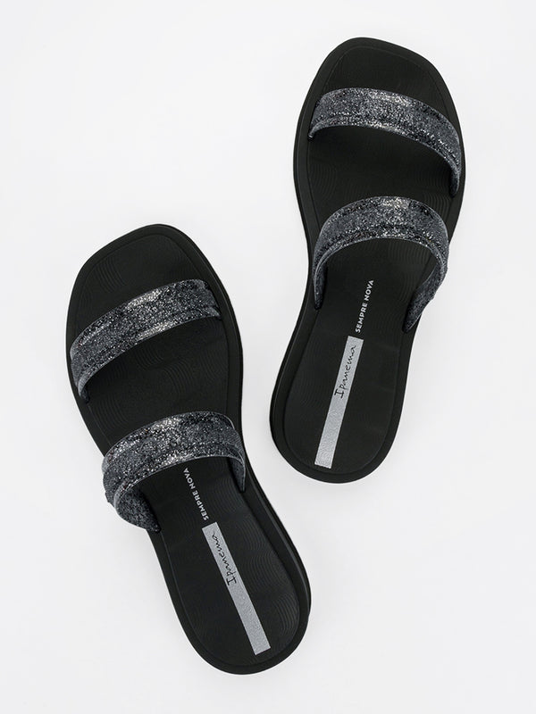 Ipanema Glow Trendy Slide - Black/Glitter/Silver